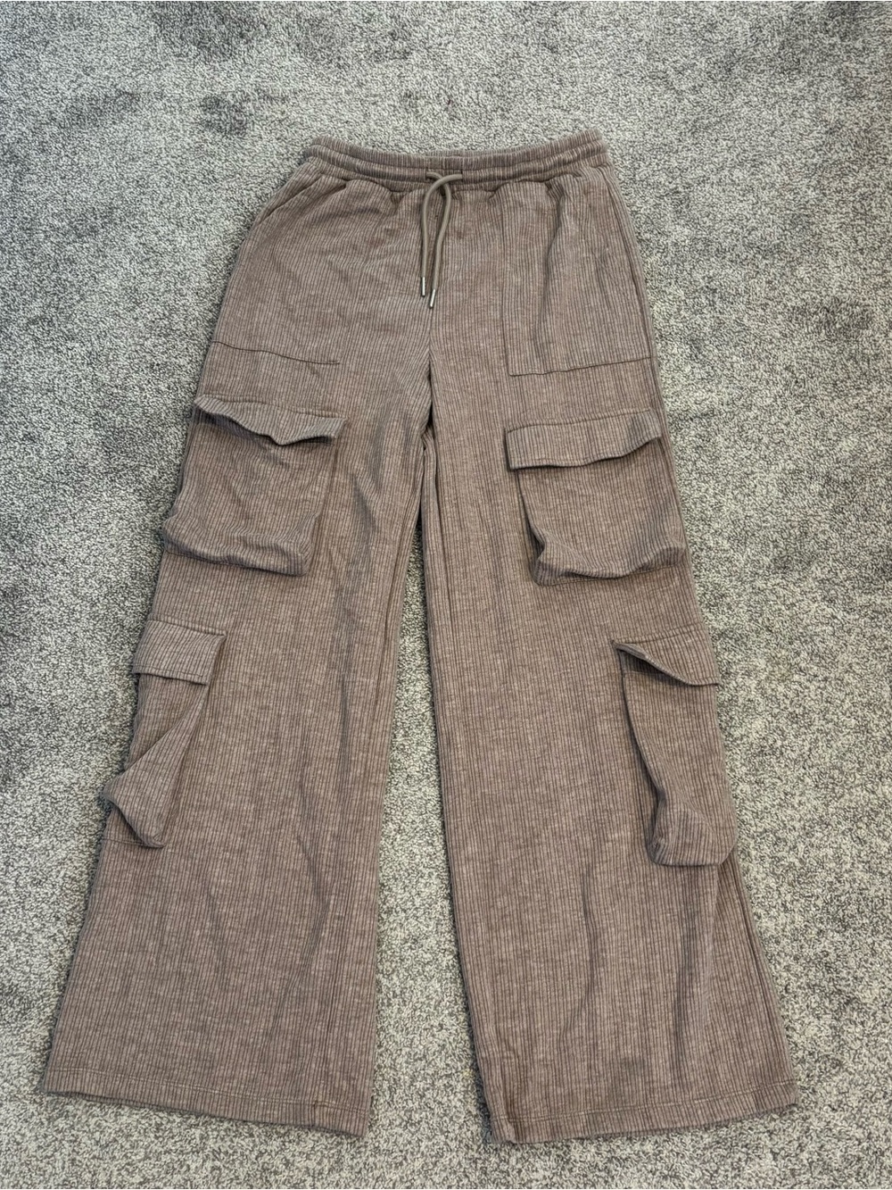 Halara Ribbed Mid Rise Drawstring Multiple Pockets Wide Leg Cargo Casual Pants - Picture 3 of 5